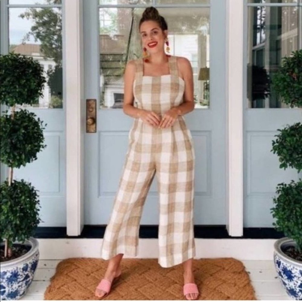 Gal Meets Glam Bailey Gingham Linen Jumpsuit